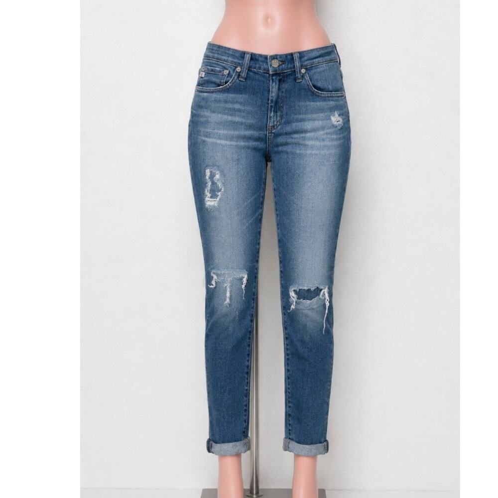 Ag Adriano Goldschmeid Distressed Med Wash The Stilt Cigarette Roll Up Jeans 27
